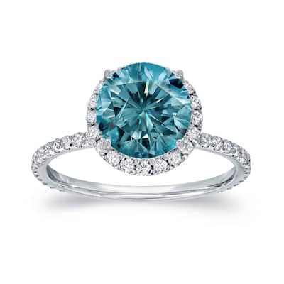 Auriya 14k Gold 2 3/5ctw Blue Diamond Halo Engagement Ring (G-H, SI1-SI2)