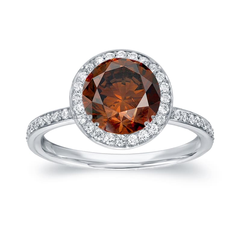 Auriya 2 2/5ct TDW Round Brown Diamond Halo Engagement Ring 18k White Gold