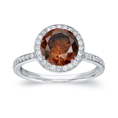Auriya 2 2/5ct TDW Round Brown Diamond Halo Engagement Ring 18k White Gold