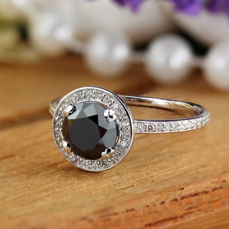 Auriya 18k Gold 2 2/5ctw Black Diamond Halo Engagement Ring (G-H, SI1-SI2)