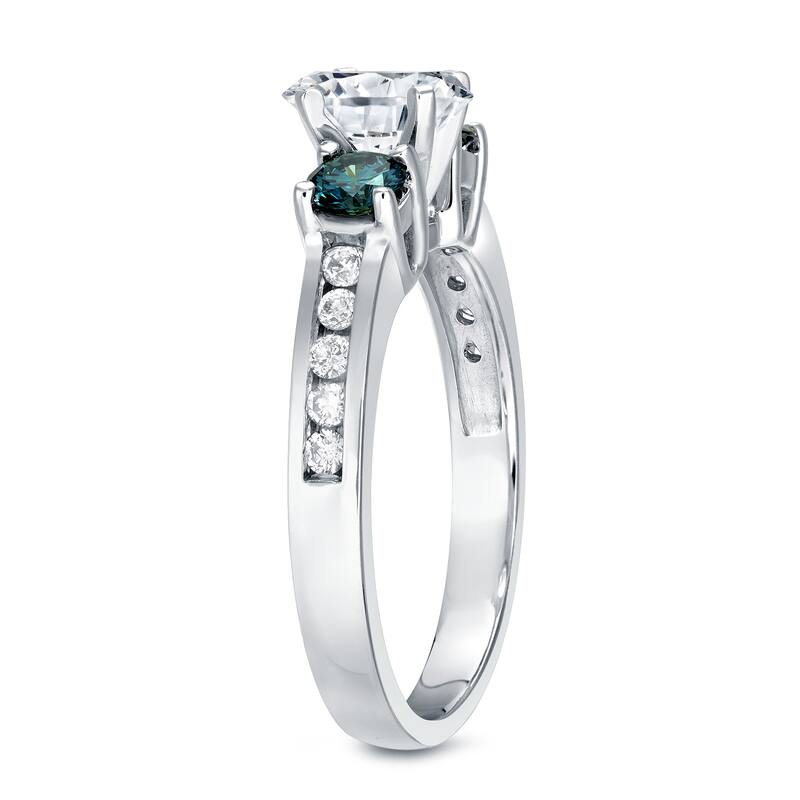 Auriya 14k White Gold 1 1/2ct TDW Round Cut White and Blue Diamond Engagement Ring (H-I, SI1-SI2)