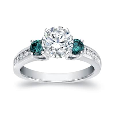 Auriya 14k White Gold 1 1/2ct TDW Round Cut White and Blue Diamond Engagement Ring (H-I, SI1-SI2)