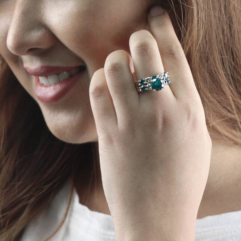 Auriya 14k Gold 4 carat TW 5-Stone Blue Diamond Engagement Ring Set