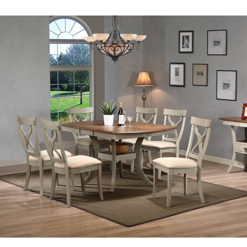 Balmoral Shabby Chic Country Cottage Antique Oak Wood and Distressed Light Grey 7-Piece Dining Set
