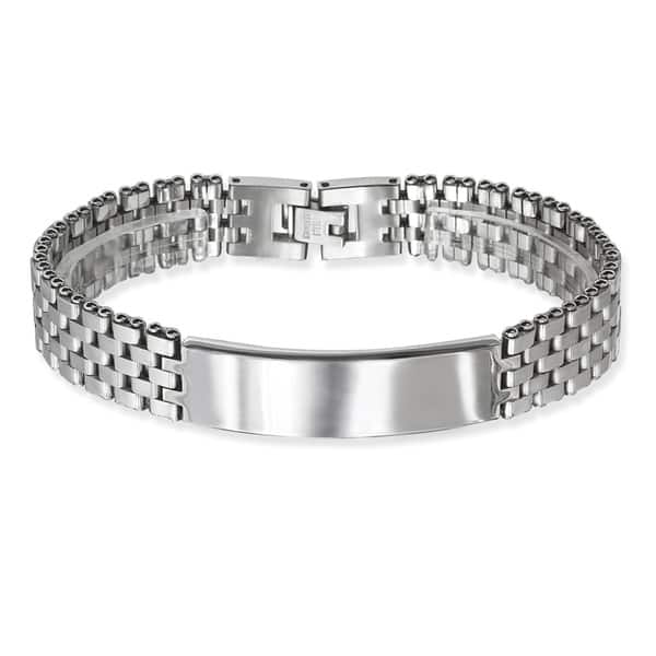 slide 1 of 3, La Preciosa Stainless Steel Men's Watch-style Link ID Bar Bracelet