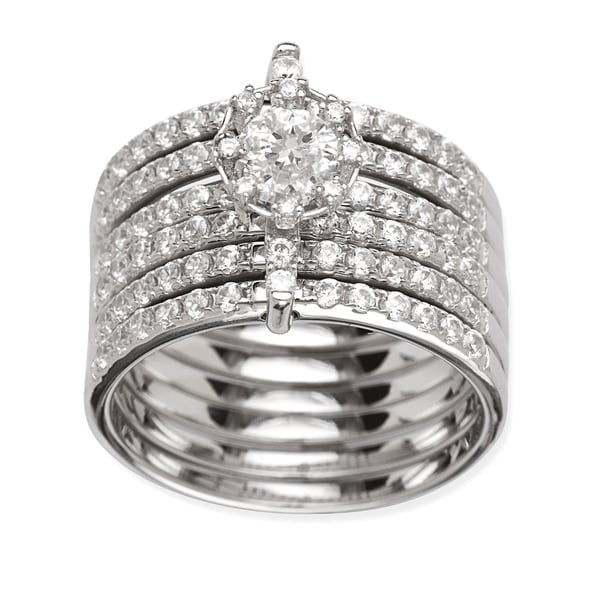 La Preciosa Sterling Silver Cubic Zirconia 6 band Ring