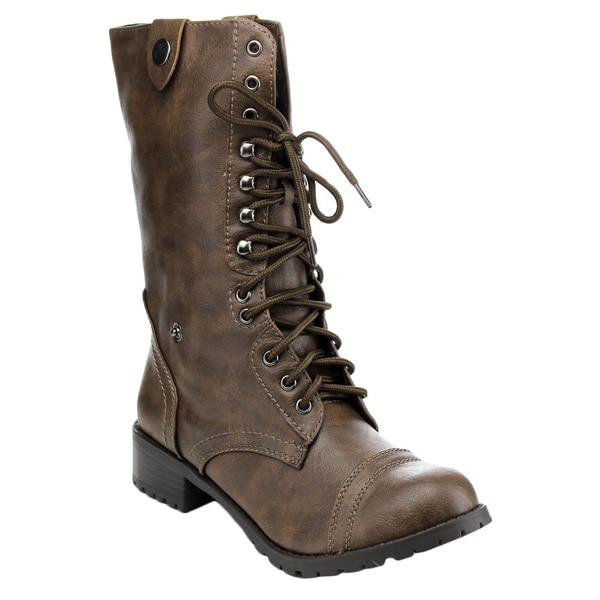 Soda Oralee Women's Lace Up Folded Cuff Combat Mid-calf Lug Sole Boots ...