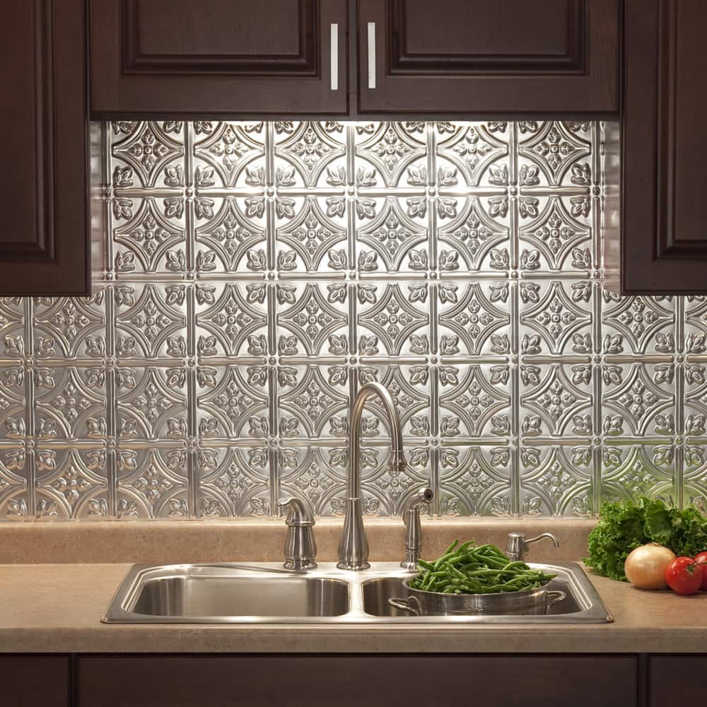 Fasade Traditional Style #1 Brushed Aluminum 18-inch x 24-inch Backsplash Panel