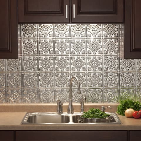 Silver Tile Find Great Home Improvement Deals Ping At Fasade Traditional Style 1 Brushed Aluminum 18 Inch X 24 Backsplash Panel