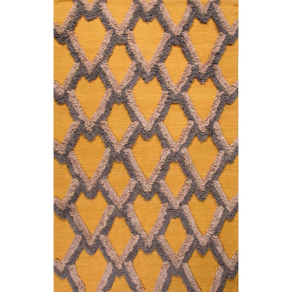 Flatweave Geometric Pattern Amber/Simply Taupe Wool (5x8) Area Rug