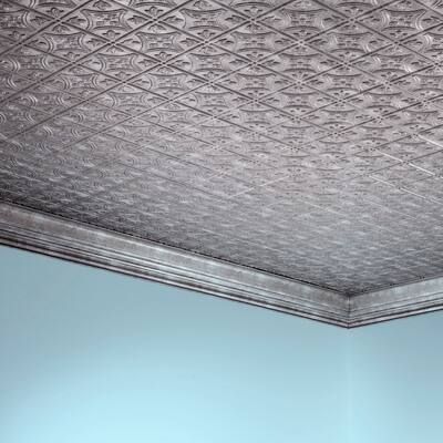Fasade Traditional Style #1 Crosshatch Silver 2-ft x 4-ft Glue-up Ceiling Tile