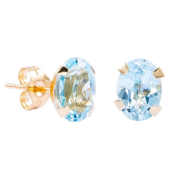 Pori 14k Yellow Gold Oval Cut Genuine Blue Topaz Stud Earrings Pori 14k Yellow Gold Oval Cut Genuine Blue Topaz Stud Earrings