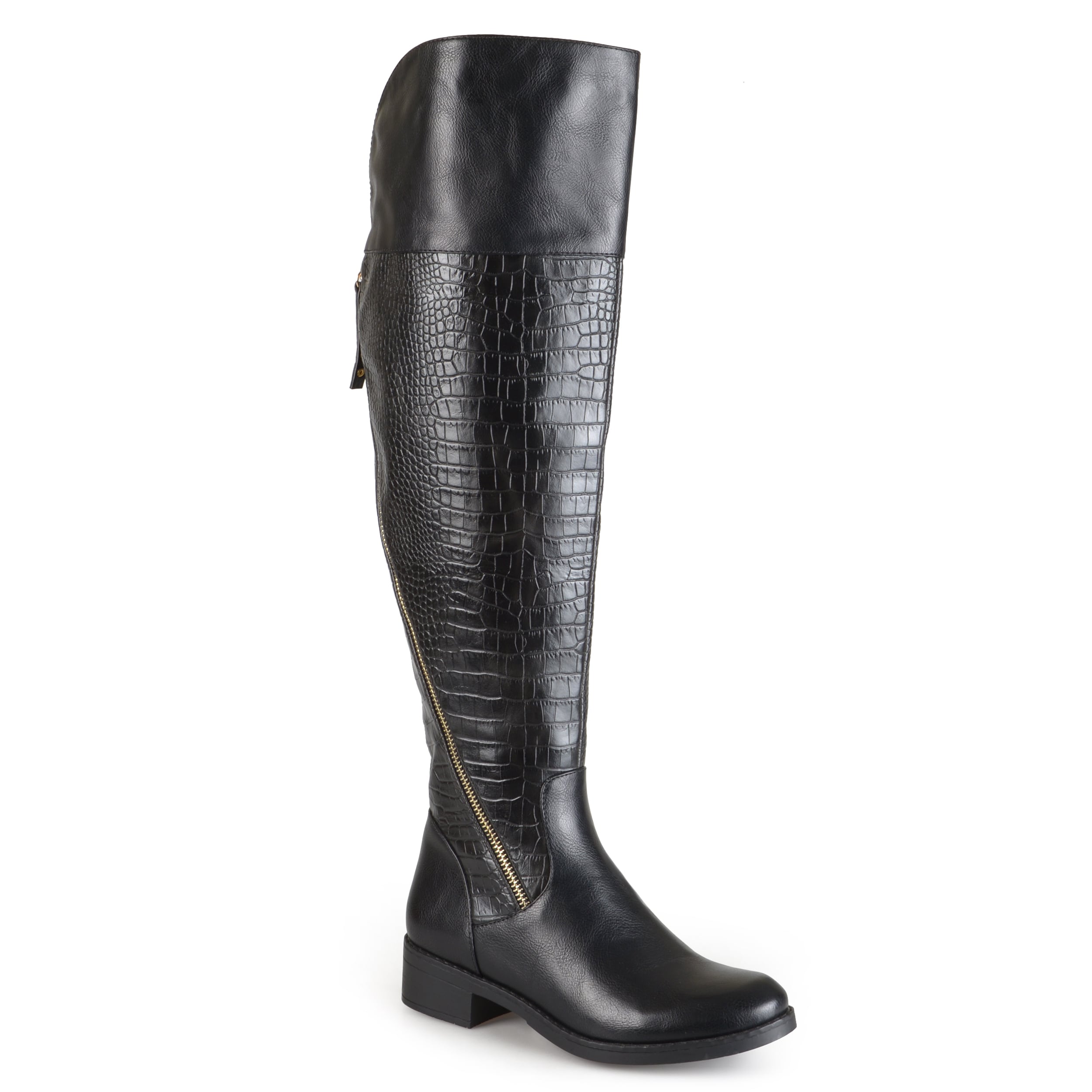 crocodile print knee high boots