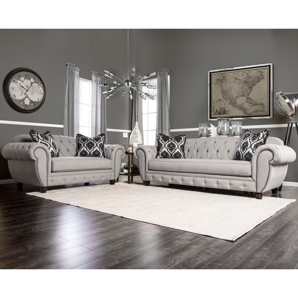 Furniture of america augusta victorian grey 2 piece sofa set ...