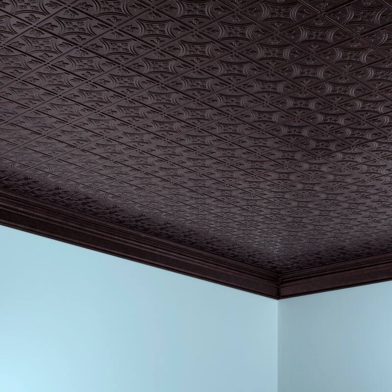 Fasade Traditional Style #1 Smoked Pewter 2-ft x 4-ft Glue-up Ceiling Tile