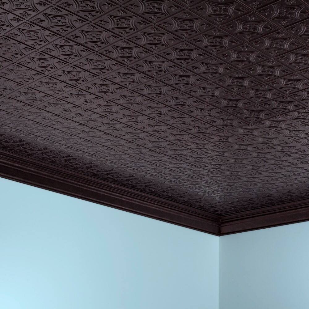 Fasade Traditional Style #1 Smoked Pewter 2-ft x 4-ft Glue-up Ceiling Tile