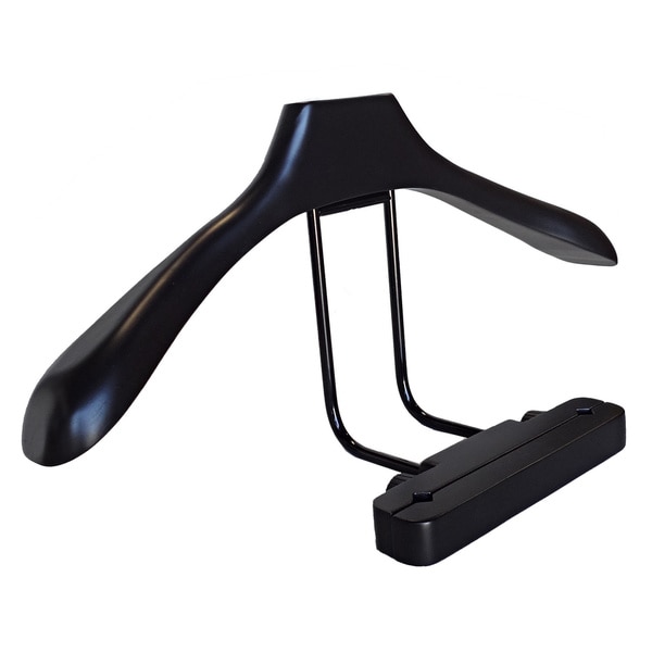 Sierra Car Valet, solid wood in black color, matching black hardware, fits in head rest support bracket. Opens flyout.