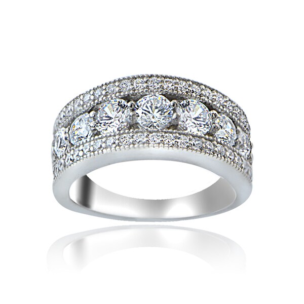 Icz Stonez Sterling Silver 100 Facets Cubic Zirconia Band Ring