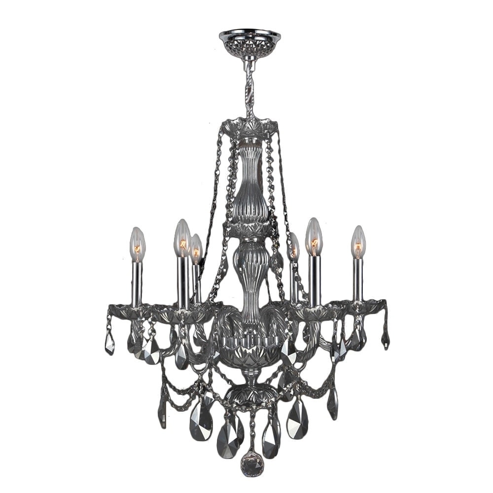 Venetian Italian Style 6-light Chrome Finish and Smoke Crystal Chandelier (6 Lights Chrome Finish Chandelier) - Chandeliers For Bedrooms by Overstock.com