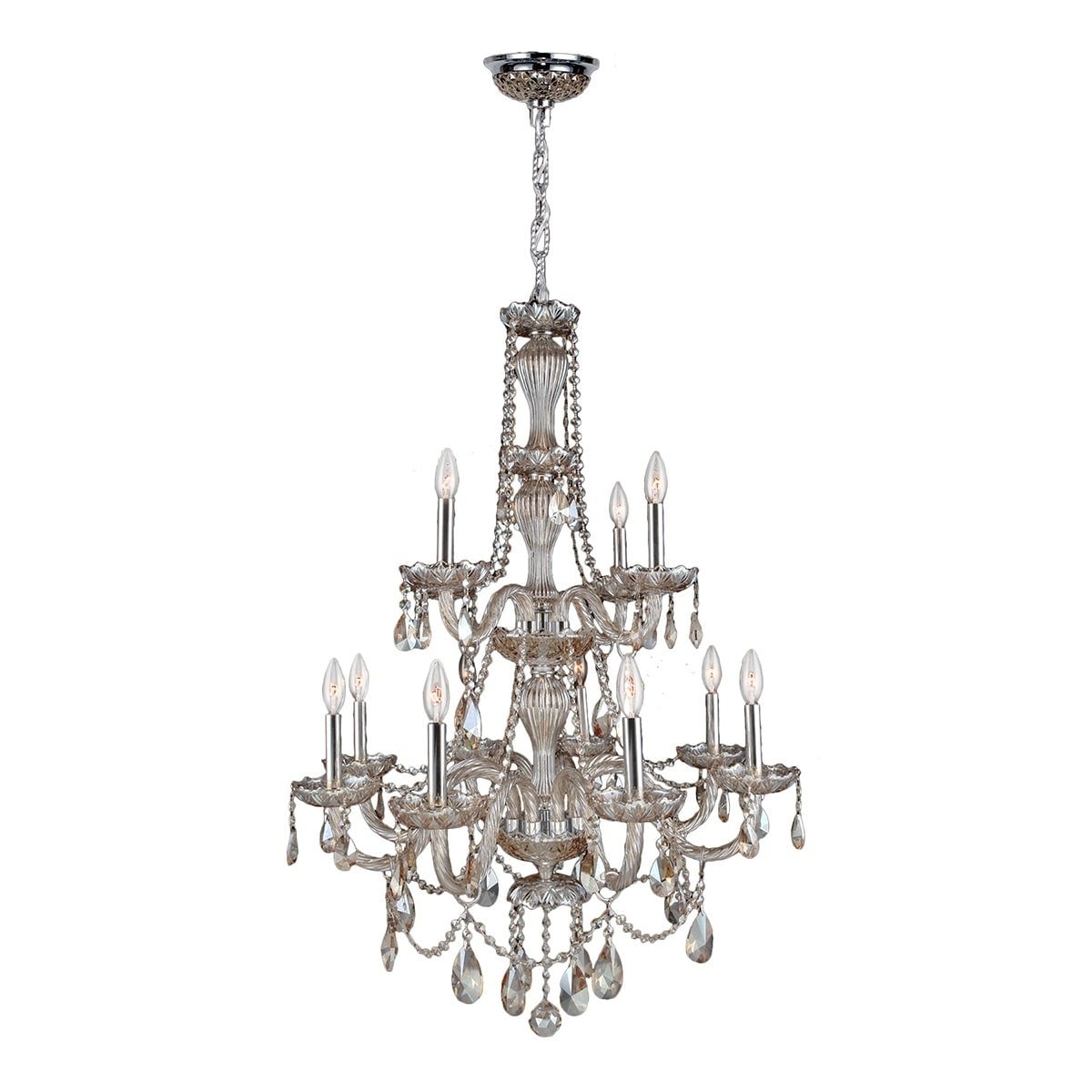 Venetian Italian Style 12 Light Golden Teak Crystal Chandelier Two Tier 28 in D x 41 in H (12 Lights Chrome Finish Chandelier) - Chandeliers For Bedrooms by Overstock.com