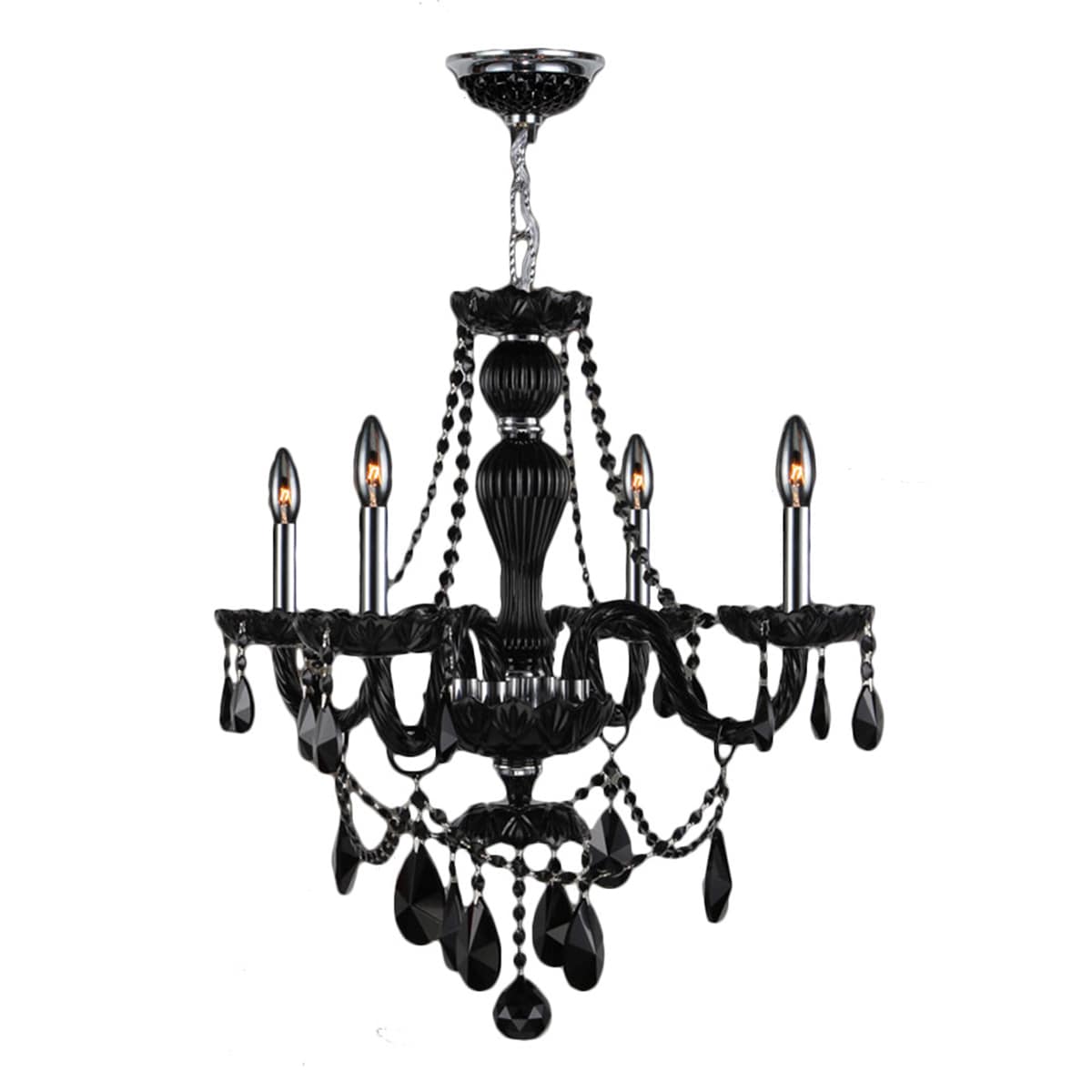Provence Venetian Style 4-light Chrome Finish and Black Crystal 23-inch Wide Chandelier (4 Lights Chrome Finish Chandelier) - Chandeliers For Bedrooms by Overstock.com
