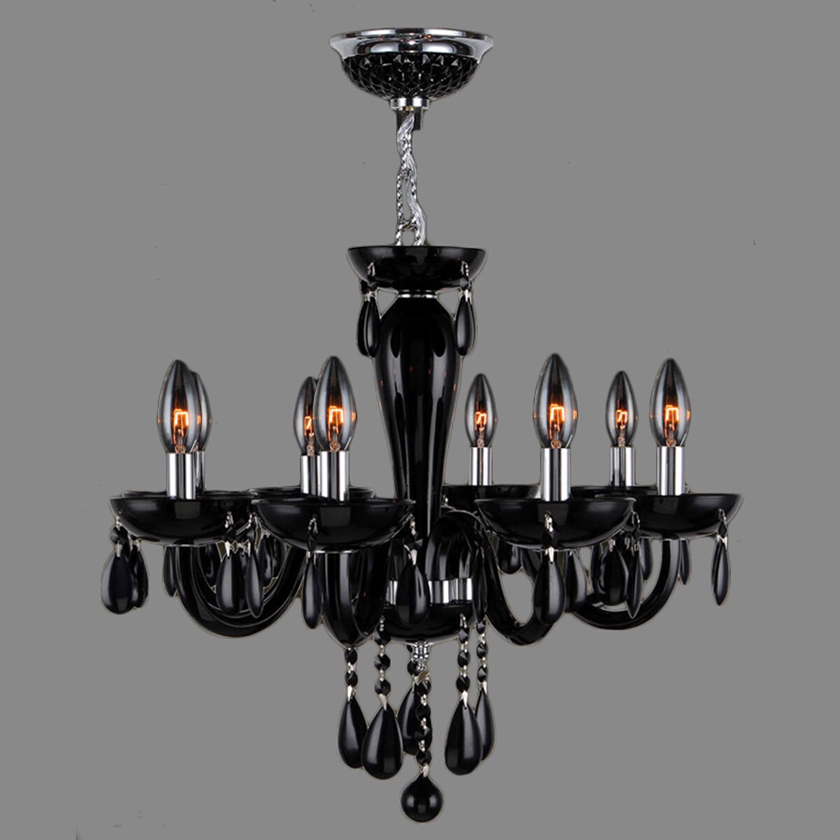 Gatsby Collection 8 Light Chrome Finish and Black Blown Glass Chandelier (8 Lights Chrome Finish Chandelier) - Chandeliers For Bedrooms by Overstock.com
