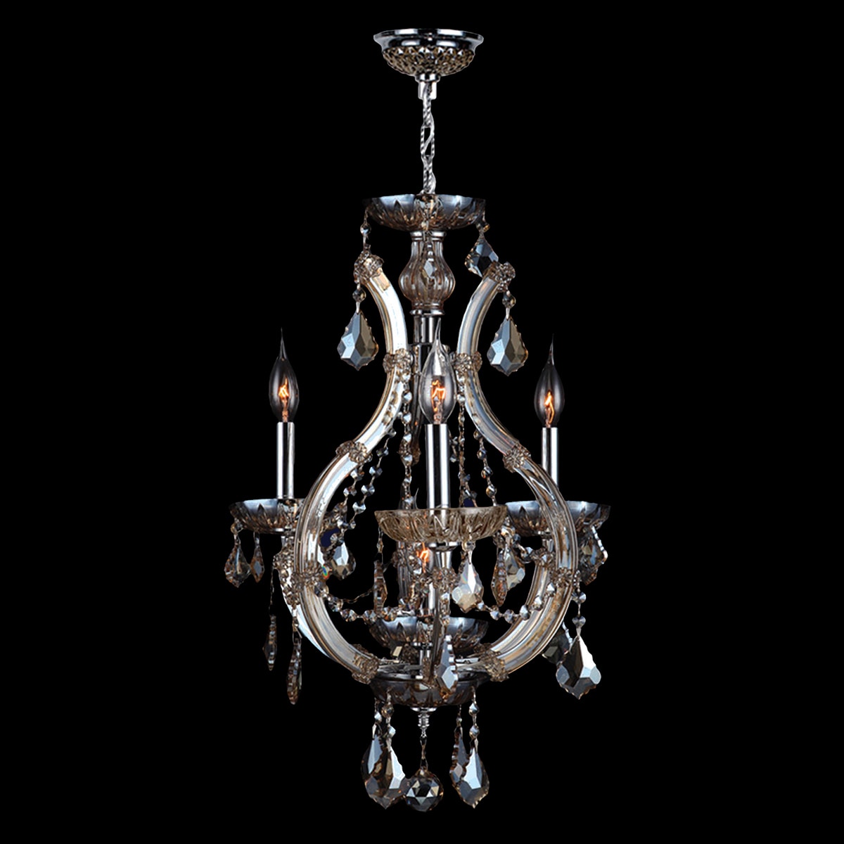 Lyre Collection 4 Light Chrome Finish and Golden Teak Crystal Chandelier (4 Lights Chrome Finish Chandelier) - Chandeliers For Bedrooms by Overstock.com