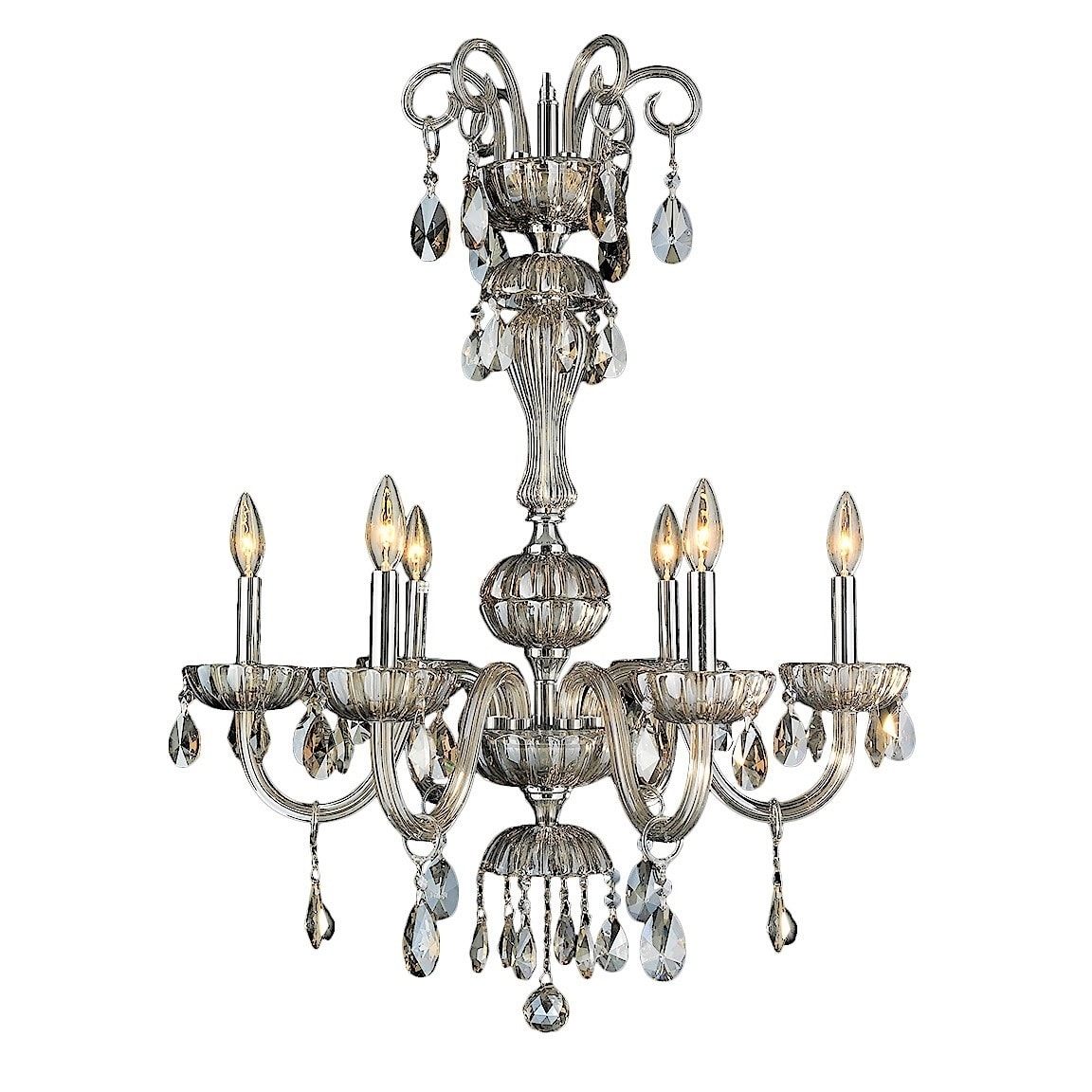 Carnivale Collection 6 Light Chrome Finish And Golden Teak Crystal Chandelier (6 Lights Chrome Finis Icon