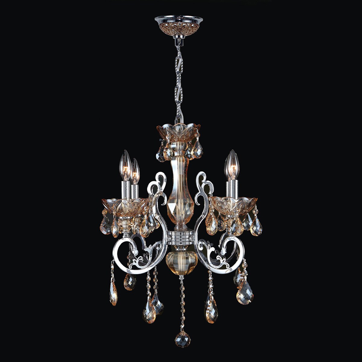 Kronos Collection 4 Light Chrome Finish and Amber Crystal Chandelier (4 Lights Chrome Finish Chandelier) - Chandeliers For Bedrooms by Overstock.com