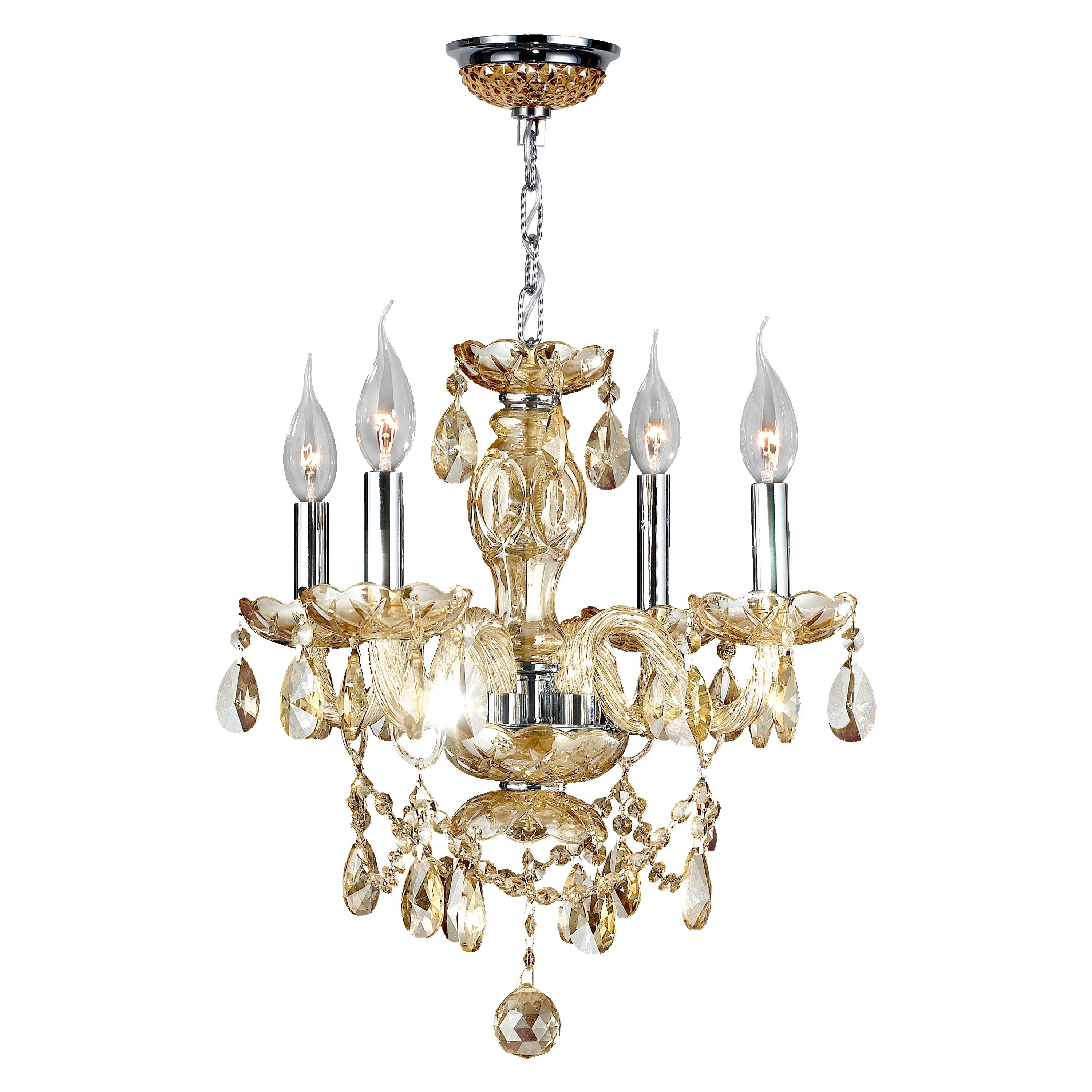 Provence Italian Style 4-light Chrome Finish and Golden Teak Crystal Chandelier (4 Lights Chrome Finish Chandelier) - Chandeliers For Bedrooms by Overstock.com