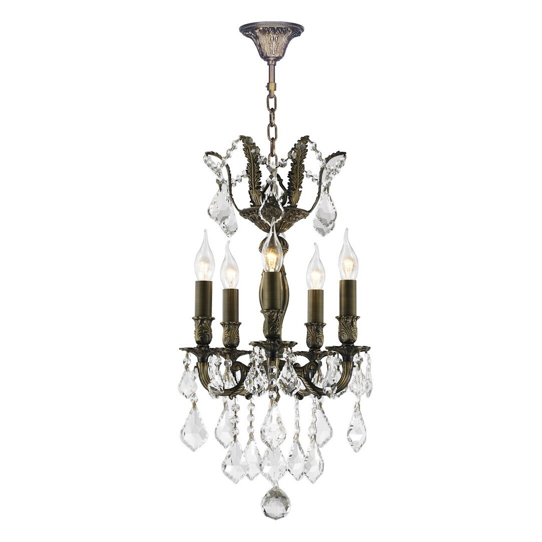 French Versailles Collection 5-light Antique Bronze Finish 13-inch Crystal Mini Chandelier (5 Lights Bronze Finish Chandelier) - Chandeliers For Bedrooms by Overstock.com