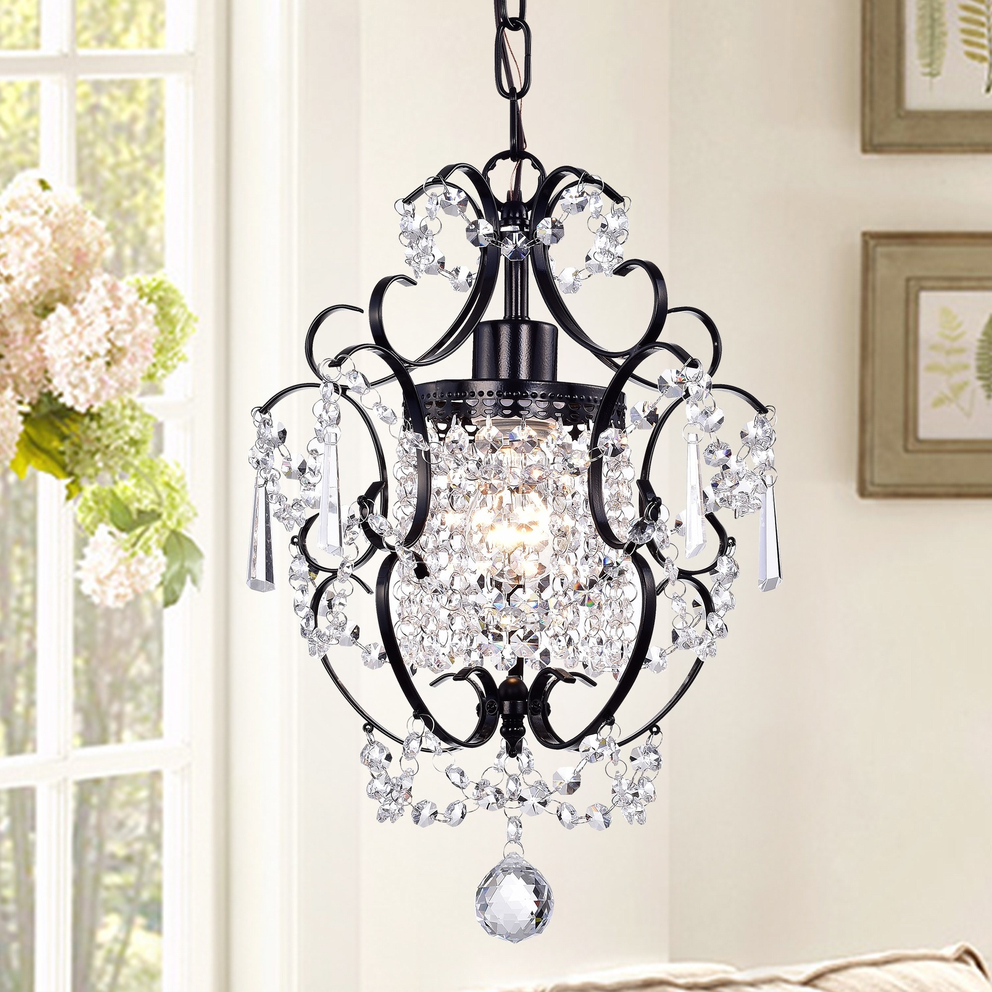 Warehouse of Tiffany Ava 1-light Black 11-inch Crystal Chandelier
