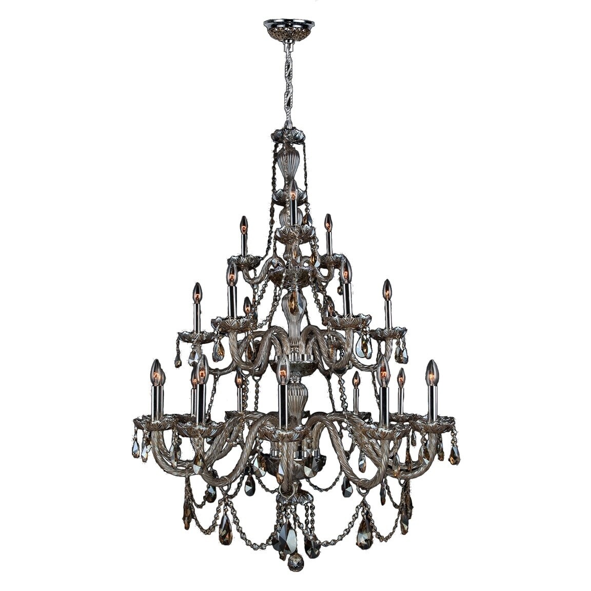 Venetian Italian Style 21 Light Chrome Finish and Golden Teak Crystal Chandelier Three 3 Tier (21 Lights Chrome Finish Chandelier) - Chandeliers For Bedrooms by Overstock.com