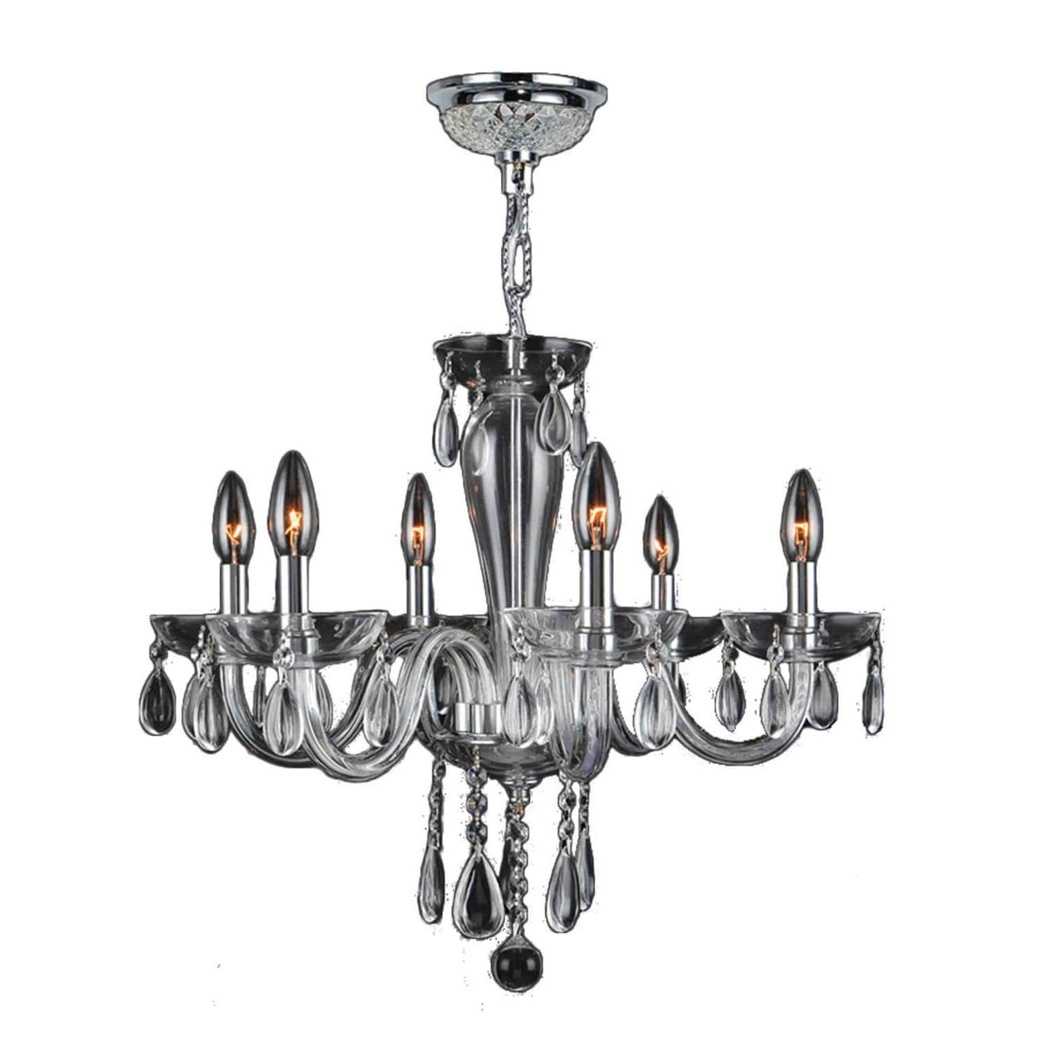 Gatsby Collection 6 Light Clear Blown Glass Chandelier 22"x19" Medium (6 Lights Chrome Finish Chandelier) - Chandeliers For Bedrooms by Overstock.com