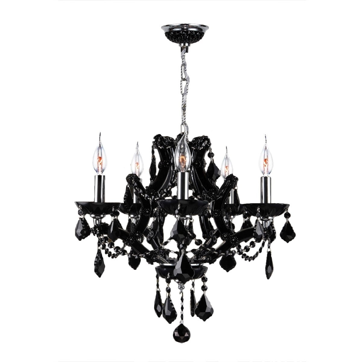 Maria Theresa 5 Light Black Crystal Chandelier 19"x18" Medium (5 Lights Chrome Finish Chandelier) - Chandeliers For Bedrooms by Overstock.com