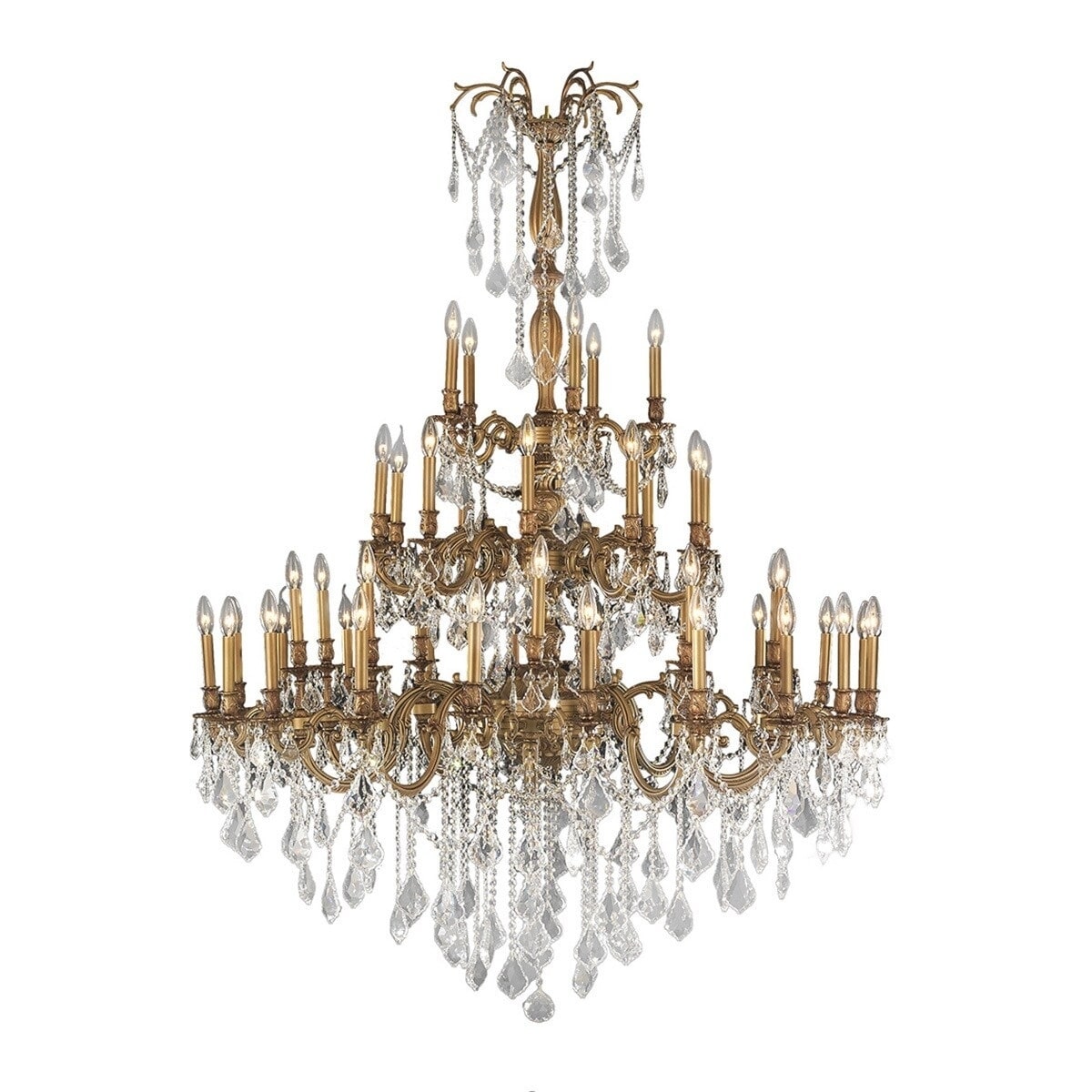 Winton Collection 45-light French Gold Finish and Clear Crystal Four-tier Chandelier (45 Lights Gold Finish Chandelier) - Chandeliers For Bedrooms by Overstock.com