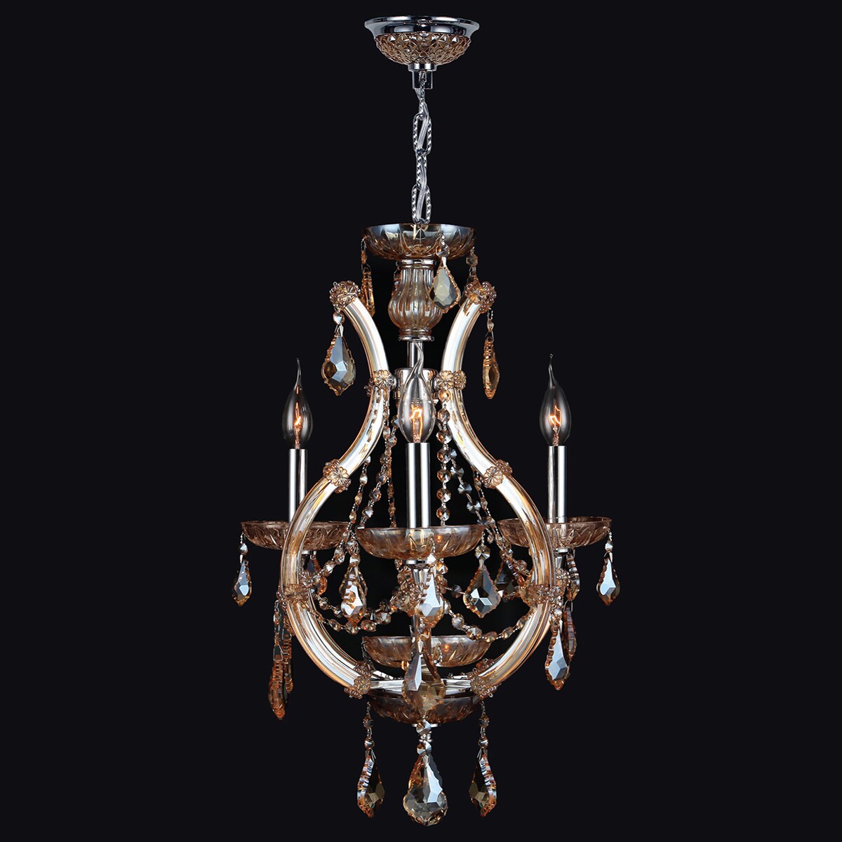 Lyre Collection 4 Light Chrome Finish and Amber Crystal Chandelier (4 Lights Chrome Finish Chandelier) - Chandeliers For Bedrooms by Overstock.com