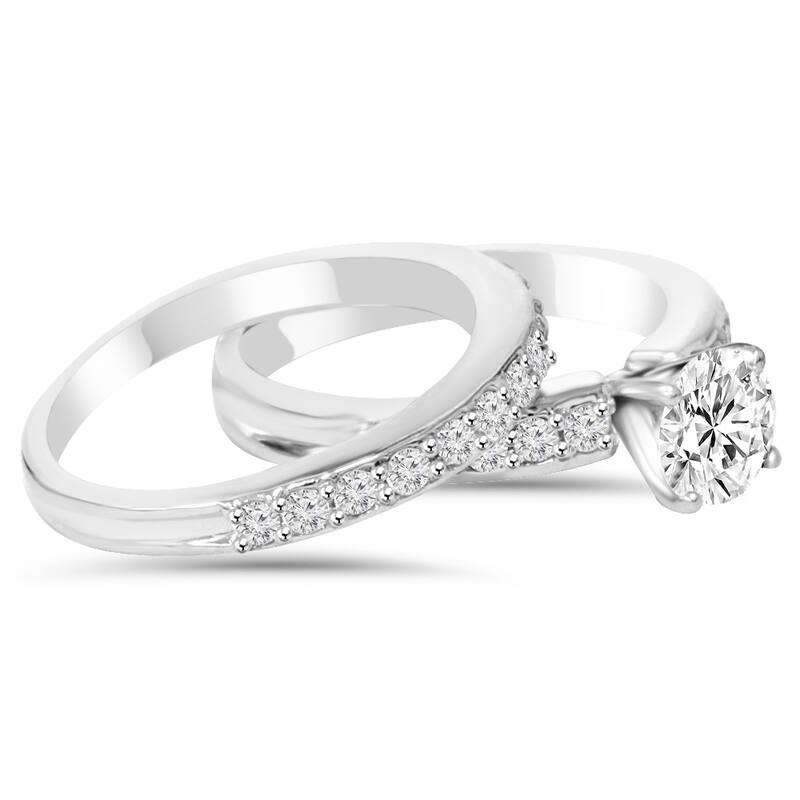 14k White Gold 1 1/4ct TDW Pave Diamond Bridal Set