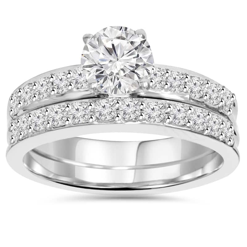 14k White Gold 1 1/4ct TDW Pave Diamond Bridal Set - 4