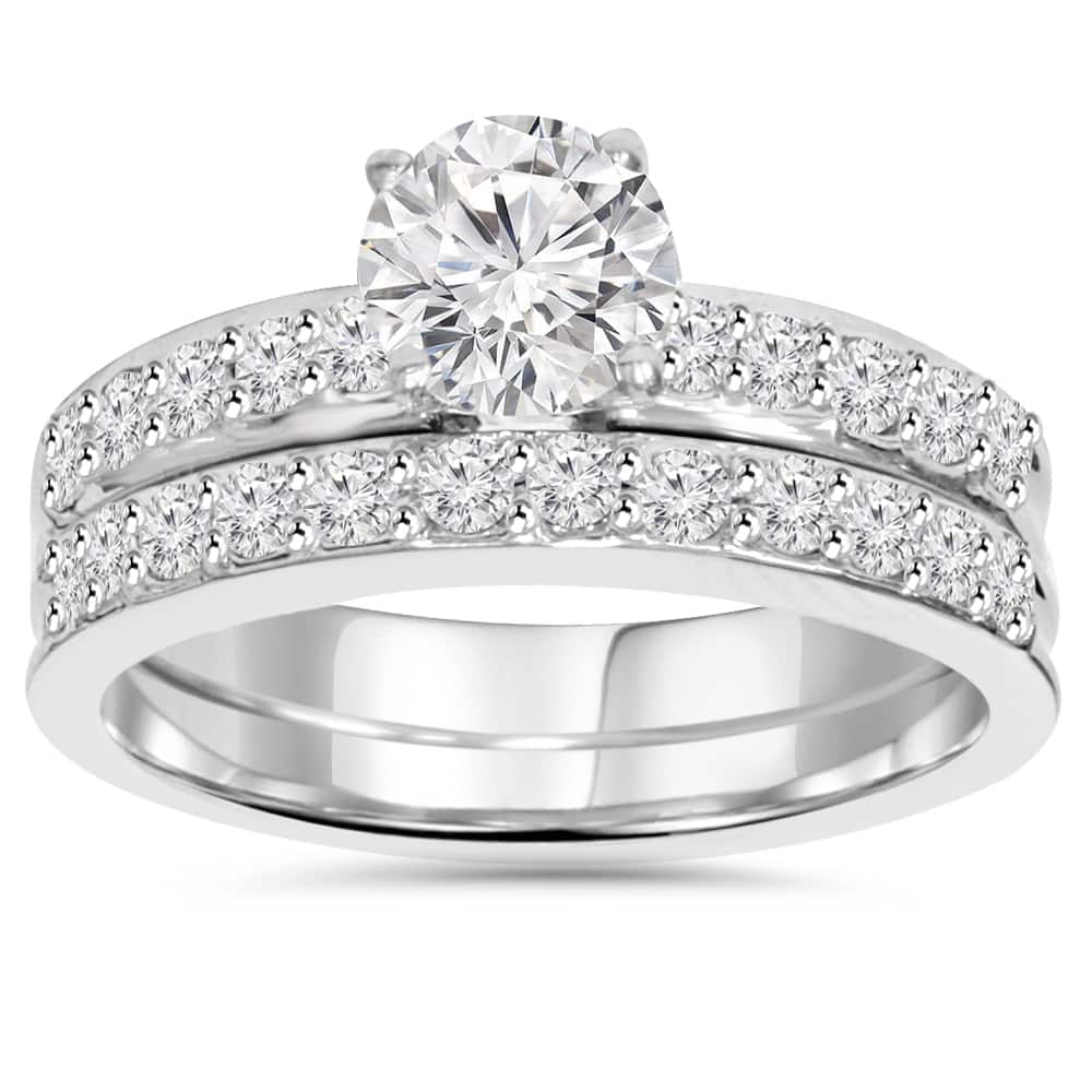 14k White Gold 1 1/4ct TDW Pave Diamond Bridal Set