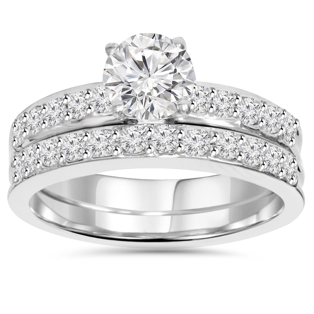 Bliss Diamond 14k White Gold 1 1/4ct TDW Pave Diamond Bridal Set