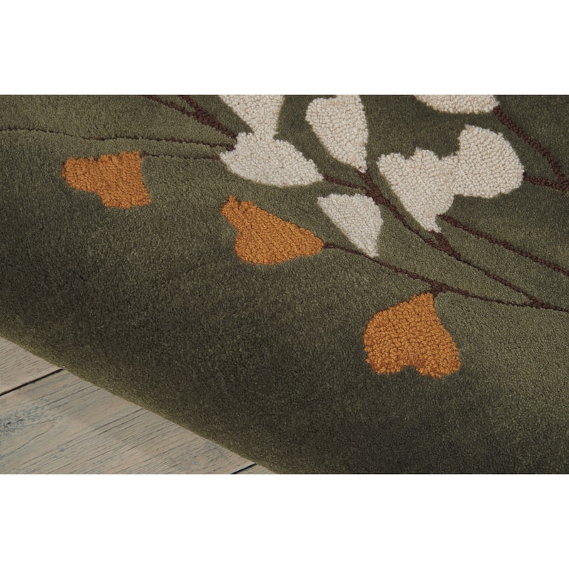 Nourison Contour Olive Green Hand Tufted Leaves and Branches Area Rug