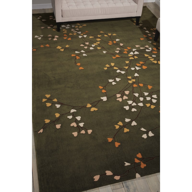 Nourison Contour Olive Green Hand Tufted Leaves and Branches Area Rug