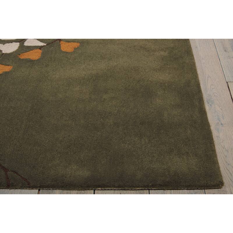 Nourison Contour Olive Green Hand Tufted Leaves and Branches Area Rug