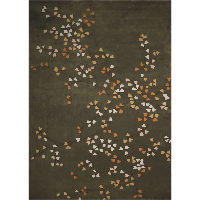 Nourison Contour Olive Green Hand Tufted Leaves and Branches Area Rug