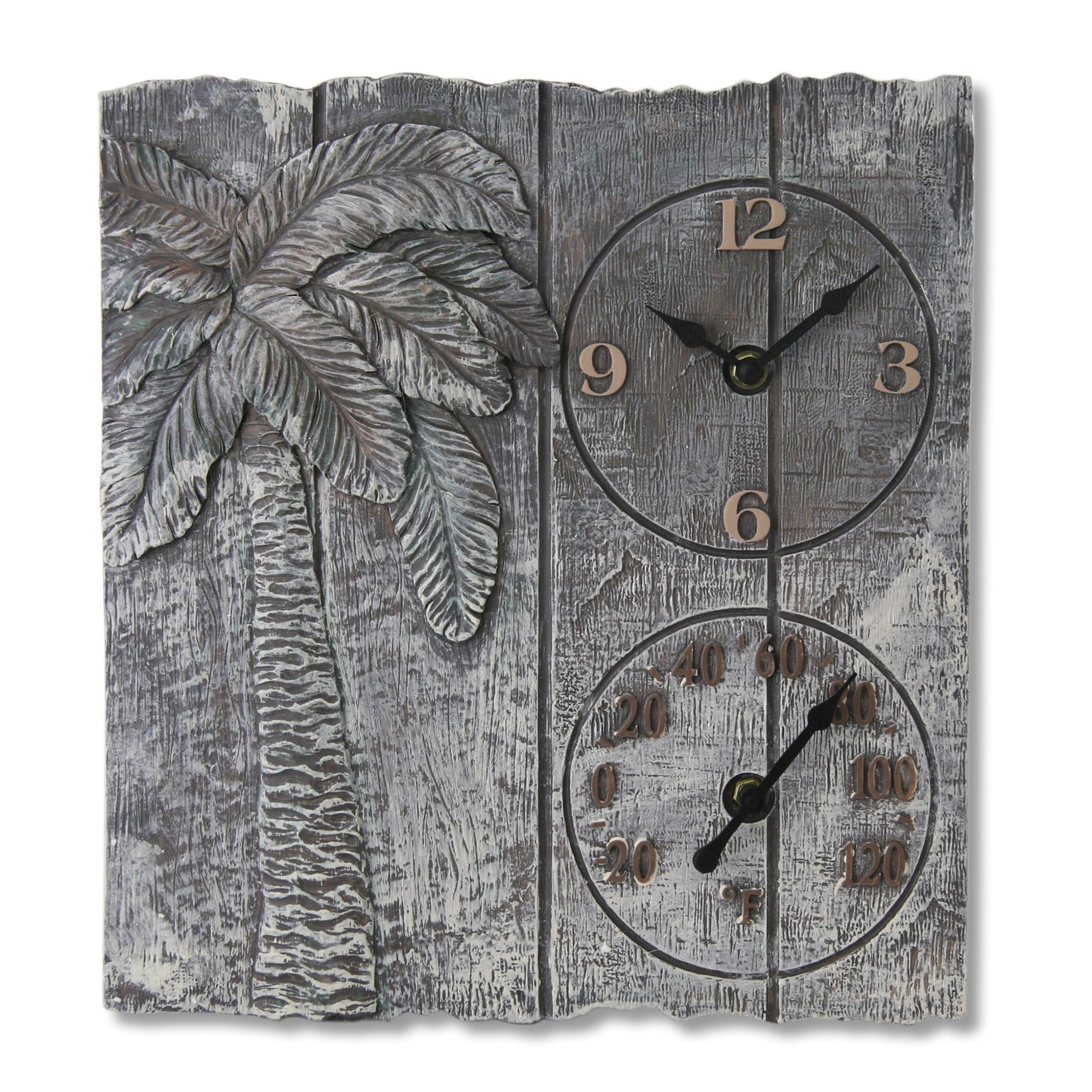 Shop 14 Inch Polystone Palm Tree Clock And Thermometer Free