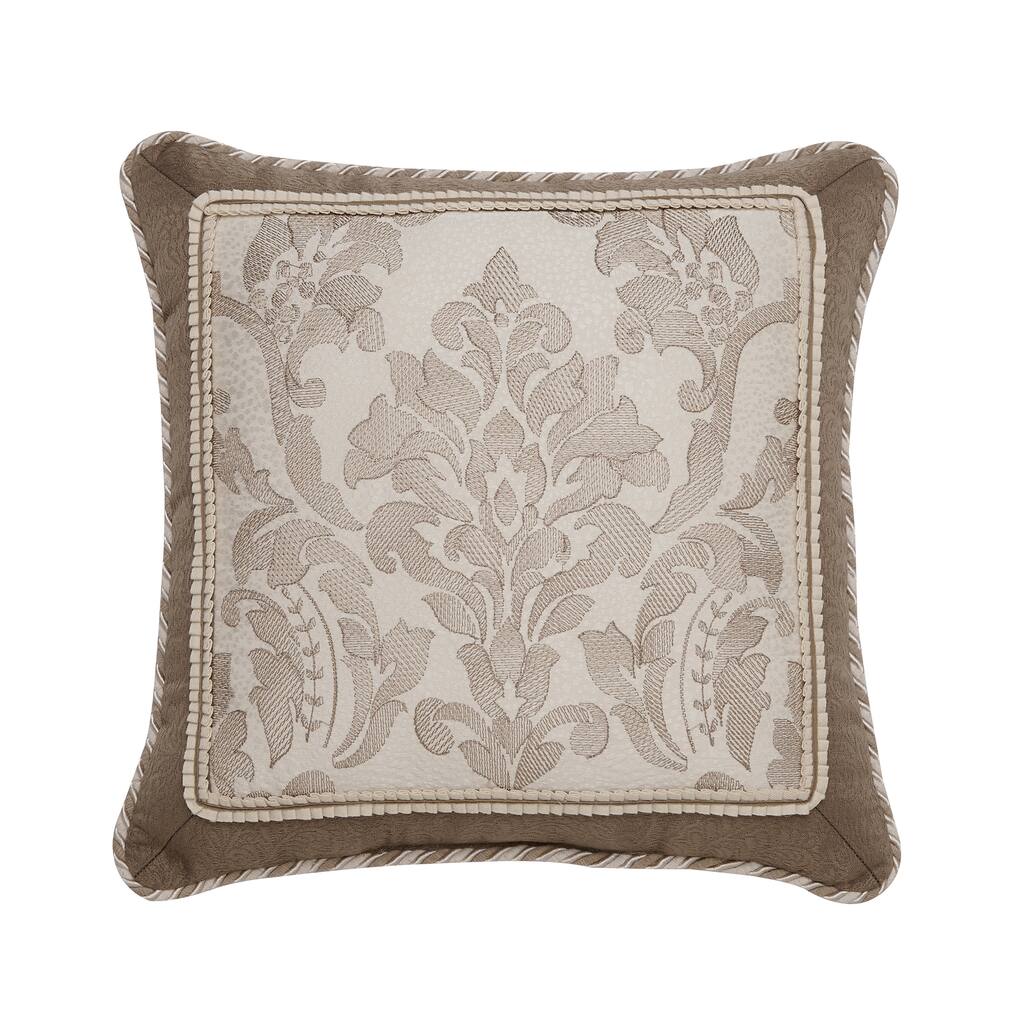 Croscill Madeline Embroidered Damask/ Chevron Taupe Square Pillow