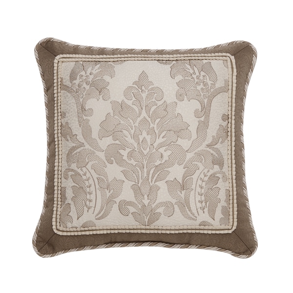 Croscill Home Madeline Embroidered Damask/ Chevron Taupe Square Pillow