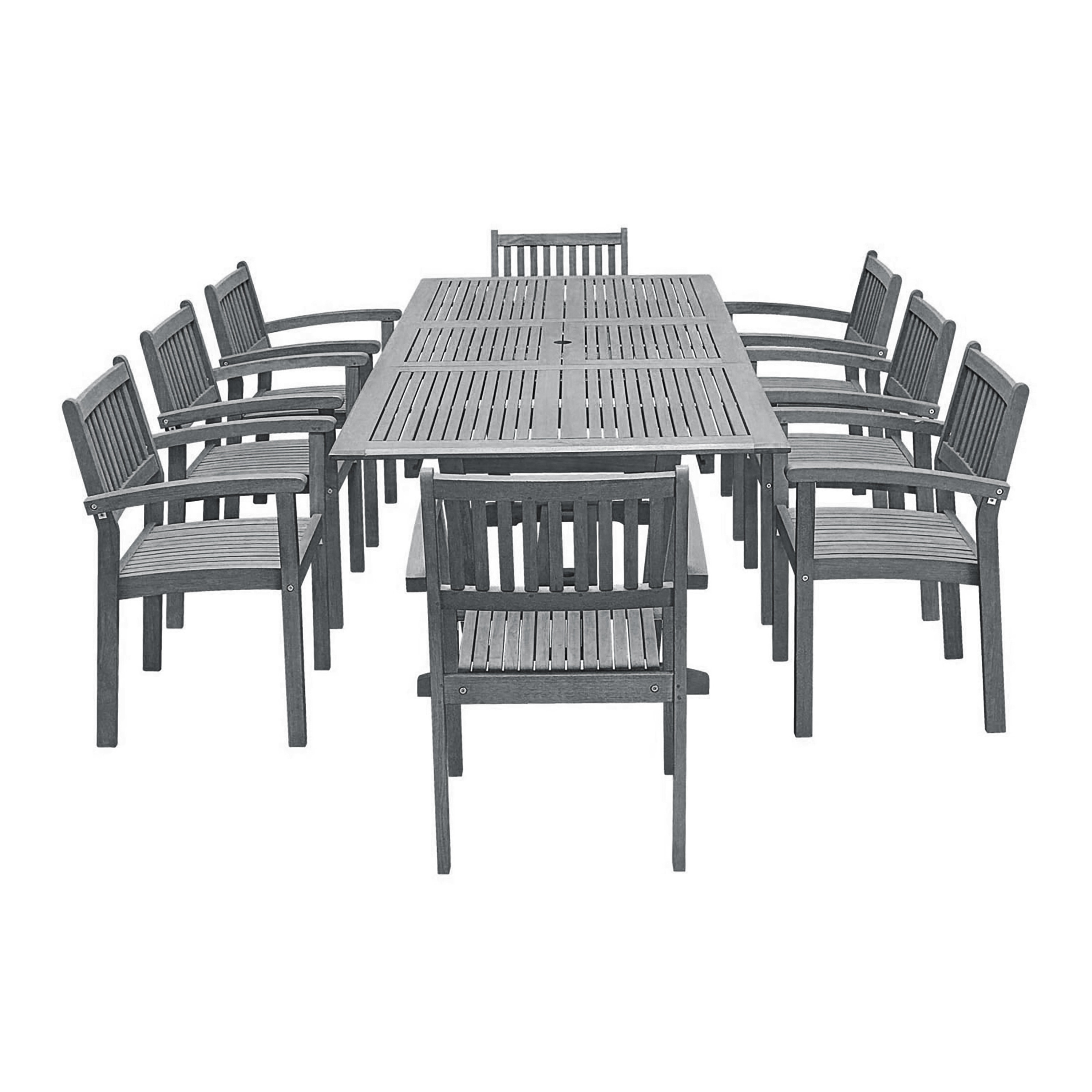 Havenside Home Surfside 9 Piece Wood Outdoor Dining Set With Rectangular Extension Table And Stacking Chairs Havenside Home Surfside 9 Piece Wood Outdoor Dining Set With Rectangular Extension Table And Stacking Chairs