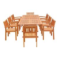 Havenside Home Surfside 9-piece Wood Outdoor Dining Set with Rectangular Extension Table and Stacking Chairs